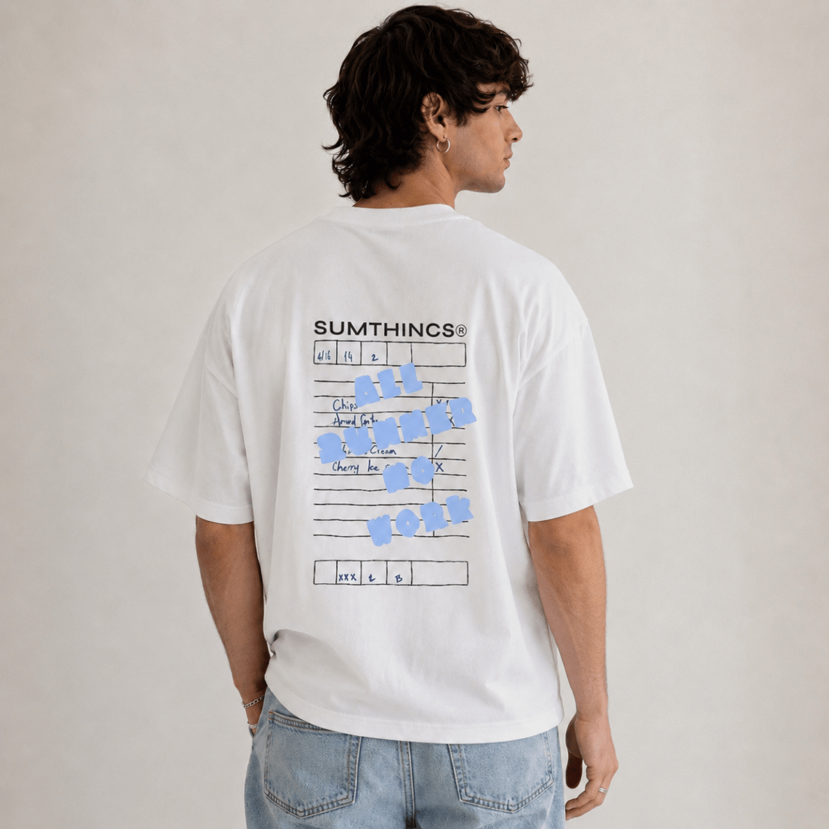 All Summer No Work Oversize T-shirt Beyaz - Sumthincs
