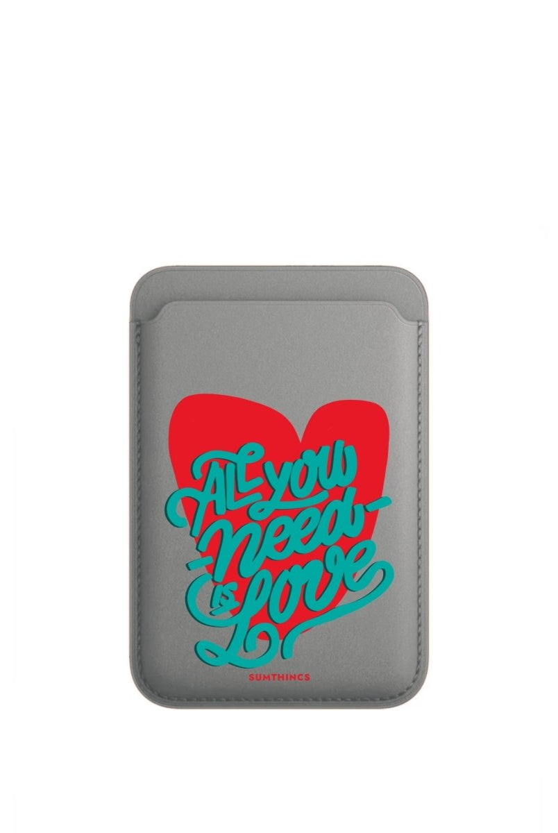 All You Need Is Love MagSafe Deri Cüzdan Wallet Gri - Sumthincs