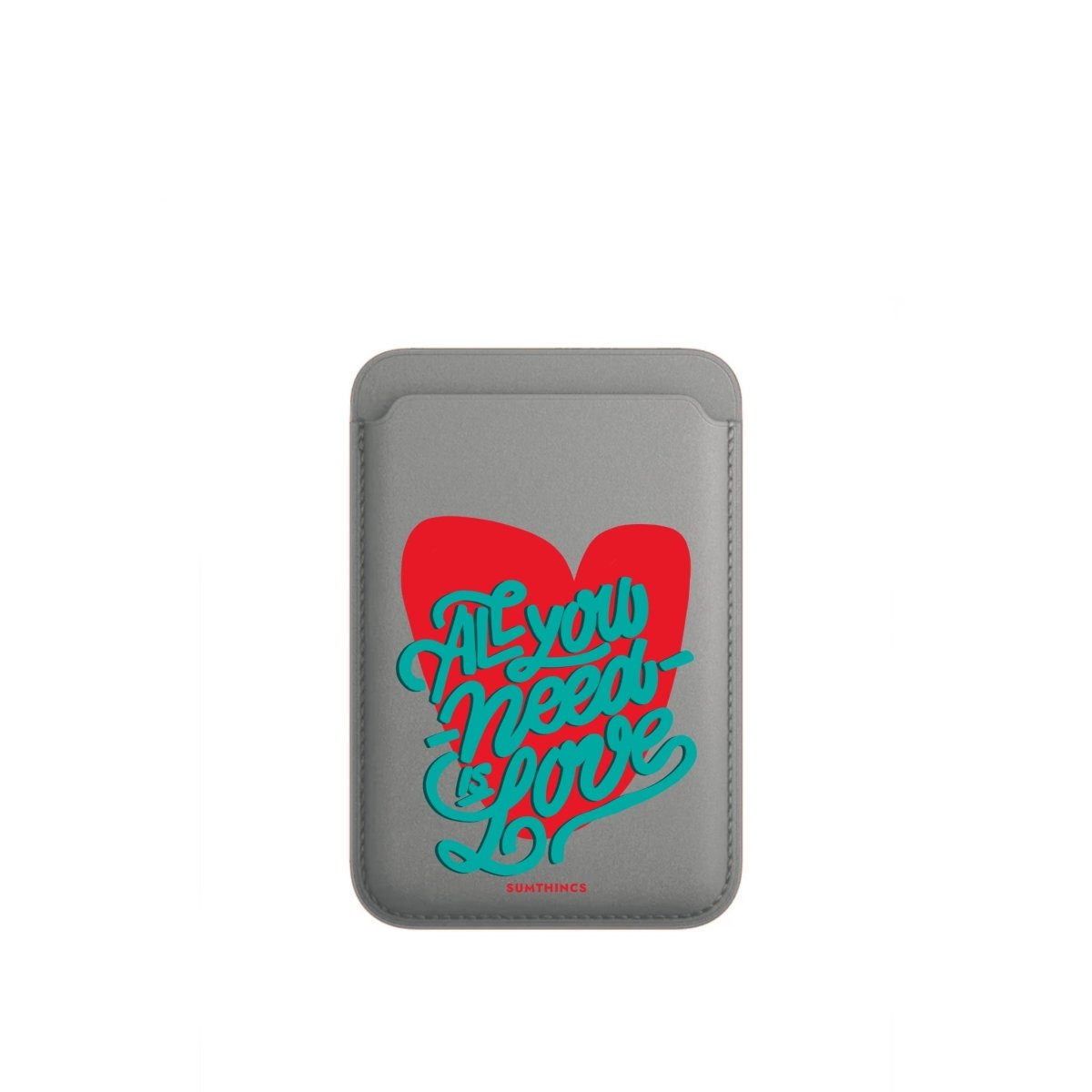 All You Need Is Love MagSafe Deri Cüzdan Wallet Gri - Sumthincs