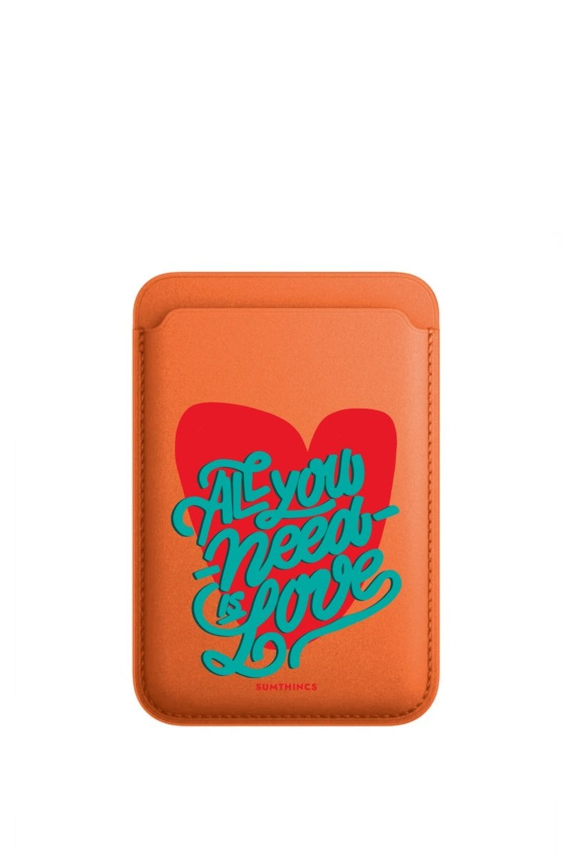 All You Need Is Love MagSafe Deri Cüzdan Wallet Turuncu - Sumthincs