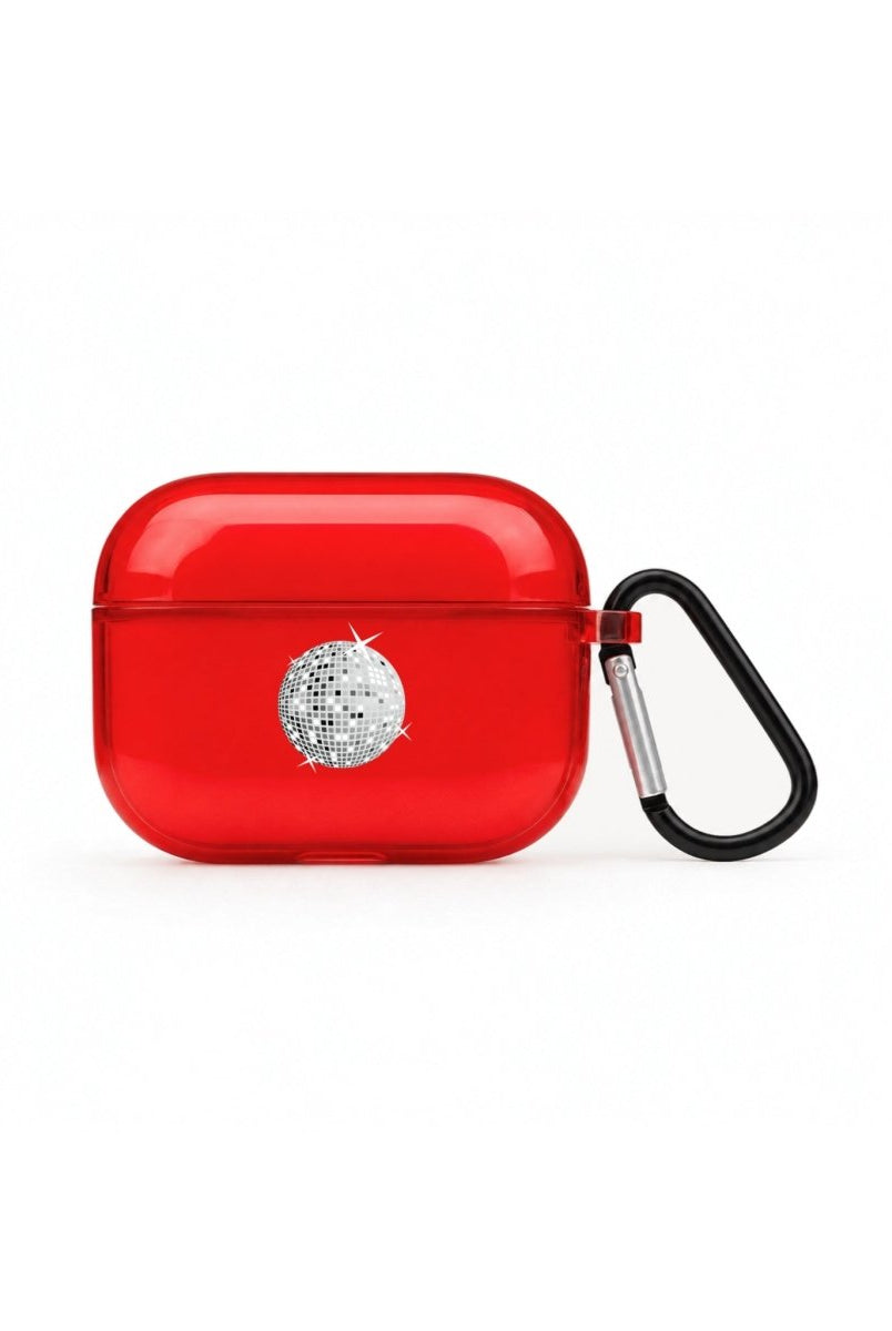 Disco Ball AirPods Pro Şeffaf Silikon Kılıf Kırmızı - Sumthincs