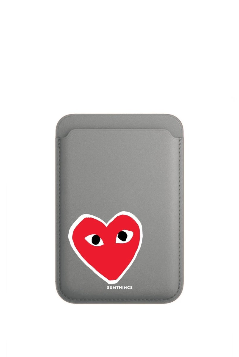 Hearts MagSafe Deri Cüzdan Wallet Gri - Sumthincs