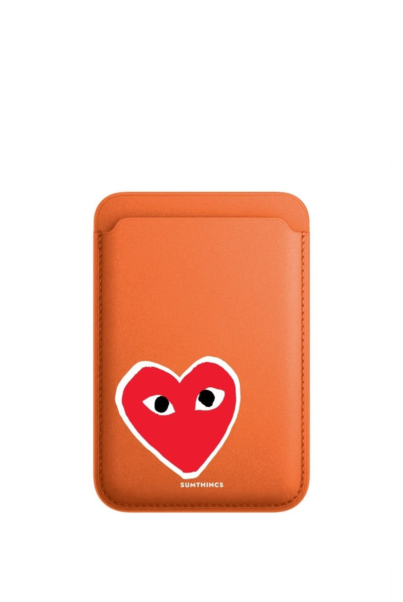 Hearts MagSafe Deri Cüzdan Wallet Turuncu - Sumthincs
