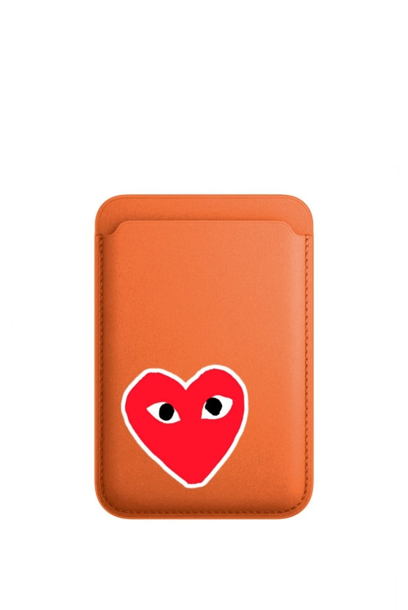 Hearts MagSafe Deri Cüzdan Wallet Turuncu - Sumthincs