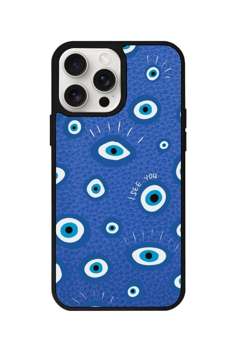 iPhone 11 I See You Leather Vegan Deri Telefon Kılıfı Mavi - SUMTHINCS