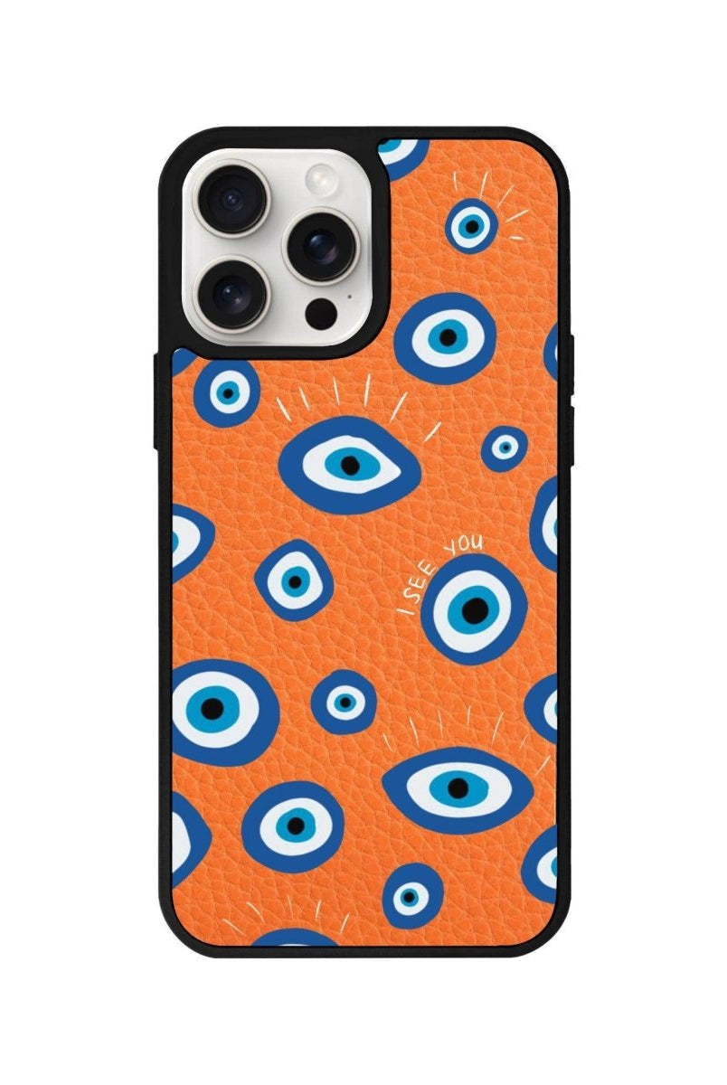 iPhone 11 I See You Leather Vegan Deri Telefon Kılıfı Turuncu - SUMTHINCS