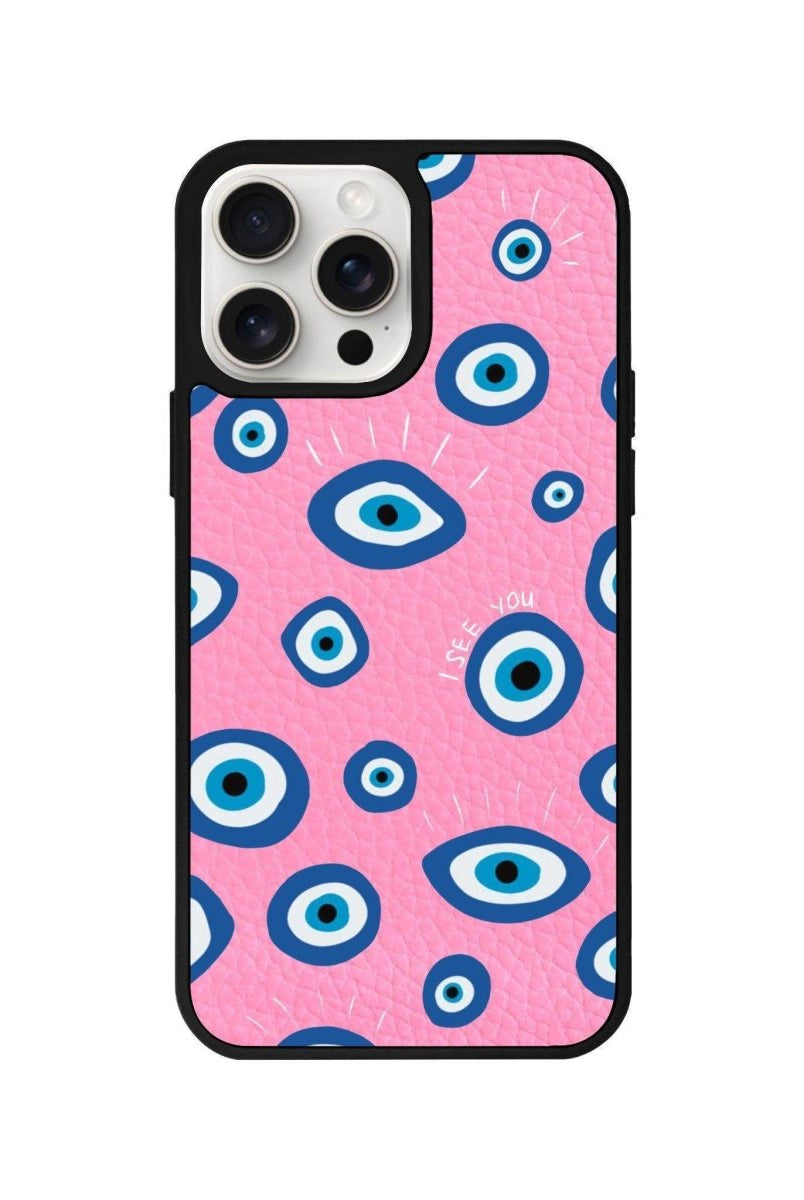 iPhone 11 I See You Leather Vegan Deri Telefon Kılıfı Pembe - SUMTHINCS