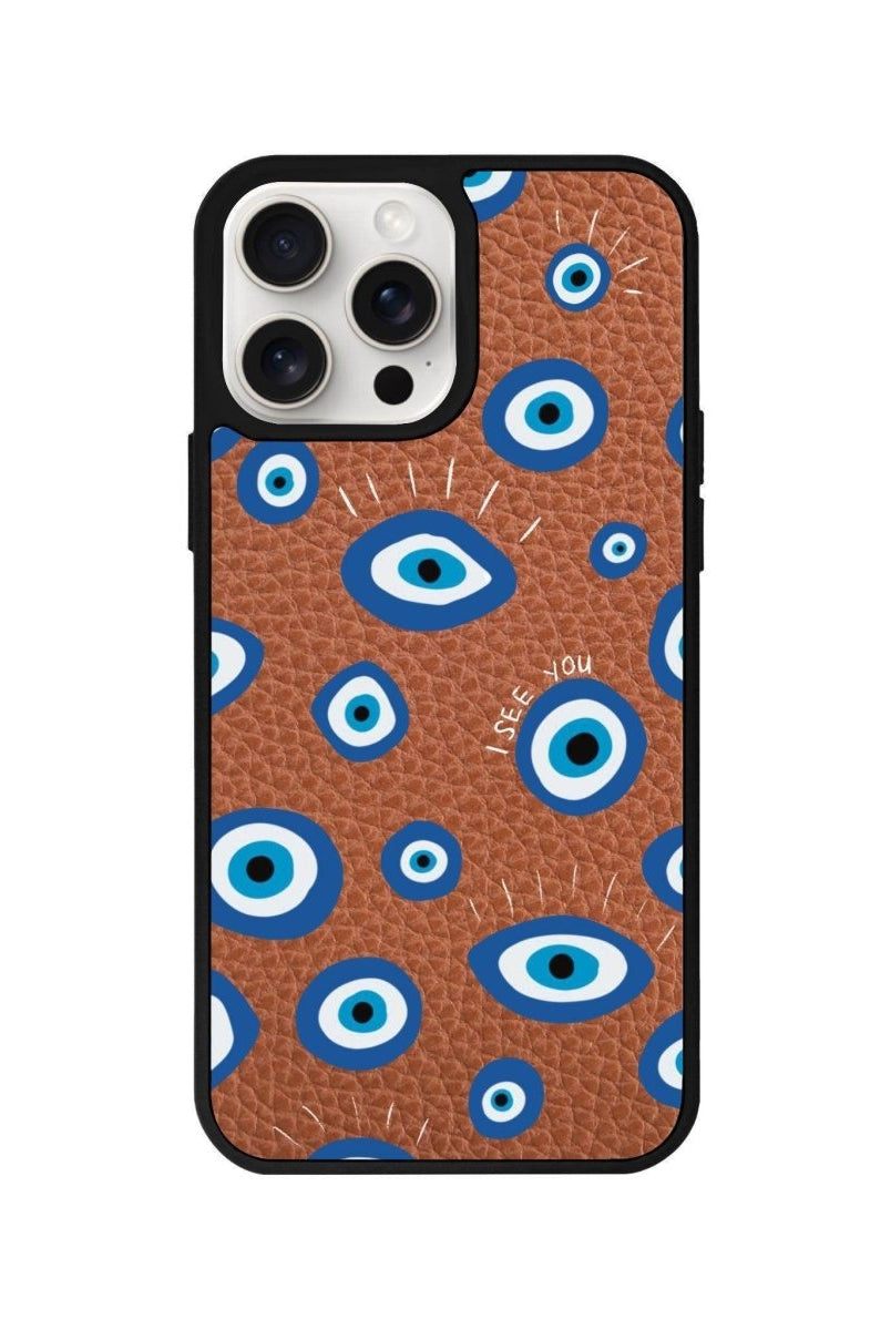 iPhone 11 I See You Leather Vegan Deri Telefon Kılıfı Kahverengi - SUMTHINCS