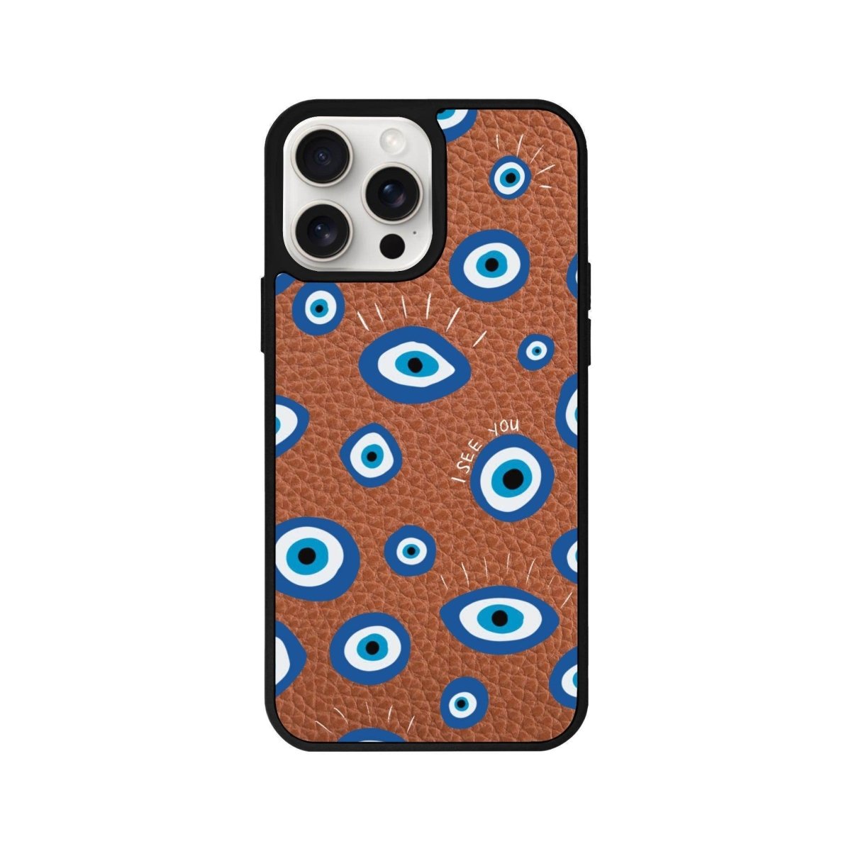 iPhone 11 I See You Leather Vegan Deri Telefon Kılıfı Kahverengi - SUMTHINCS