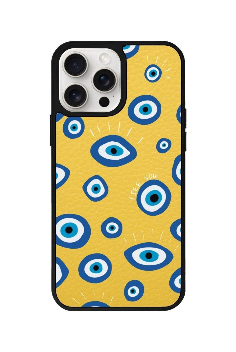 iPhone 11 I See You Leather Vegan Deri Telefon Kılıfı Sarı - SUMTHINCS