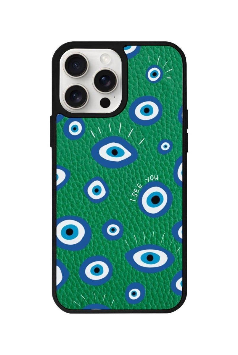 iPhone 11 I See You Leather Vegan Deri Telefon Kılıfı Yeşil - SUMTHINCS