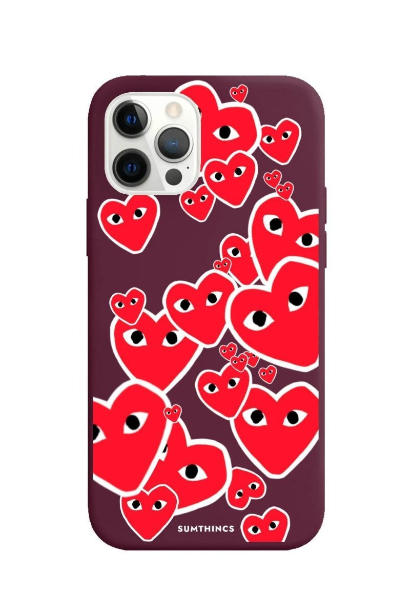 iPhone 11 Pro Max Hearts Premium Telefon Kılıfı Bordo - SUMTHINCS