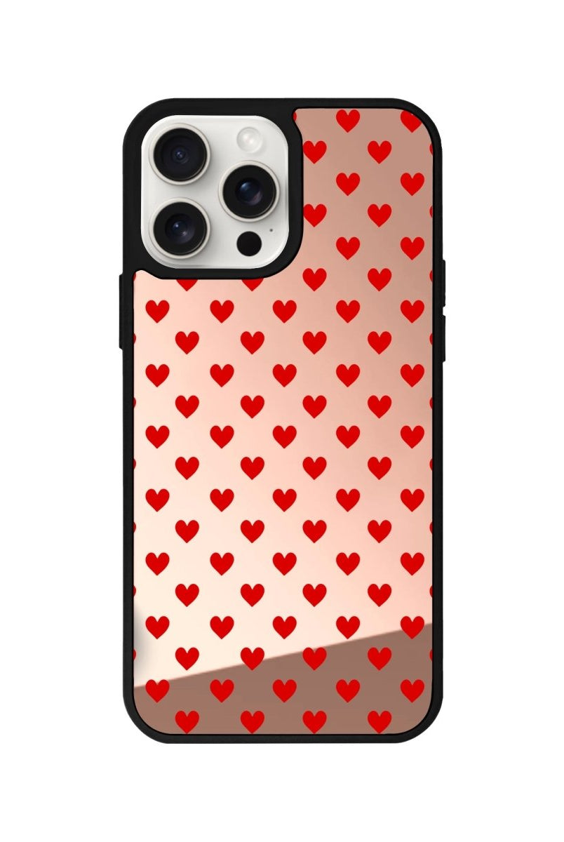 iPhone 12 Little Hearts Mirror Aynalı Telefon Kılıfı Metalik Pembe - SUMTHINCS