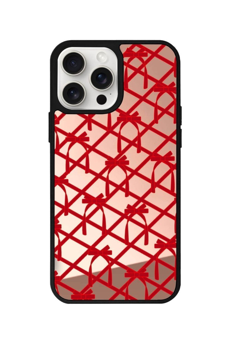 iPhone 12 Ribbon Grid Mirror Aynalı Telefon Kılıfı Metalik Pembe - SUMTHINCS