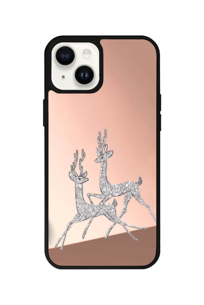 iPhone 13 Disco Deers Mirror Aynalı Telefon Kılıfı Metalik Pembe - SUMTHINCS