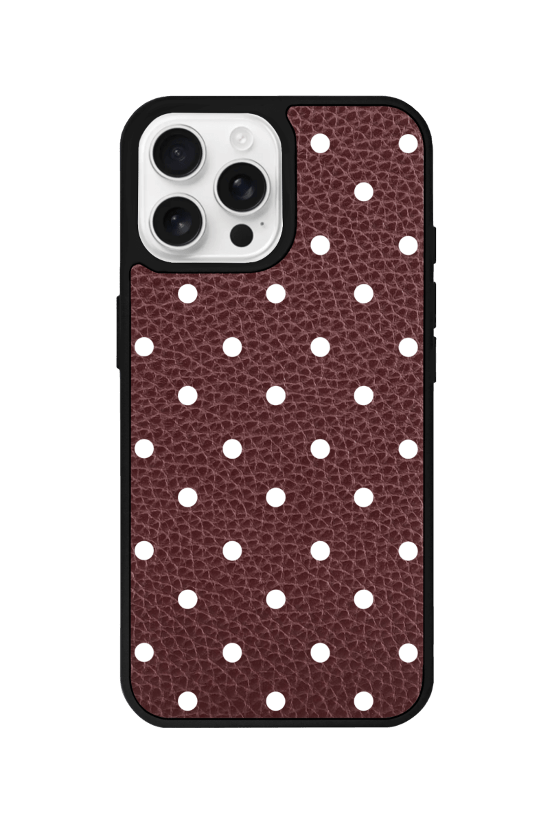 iPhone 13 Polka Dot Leather Deri Telefon Kılıfı Bordo - SUMTHINCS