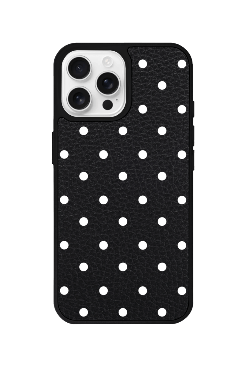 iPhone 13 Polka Dot Leather Deri Telefon Kılıfı Siyah - SUMTHINCS