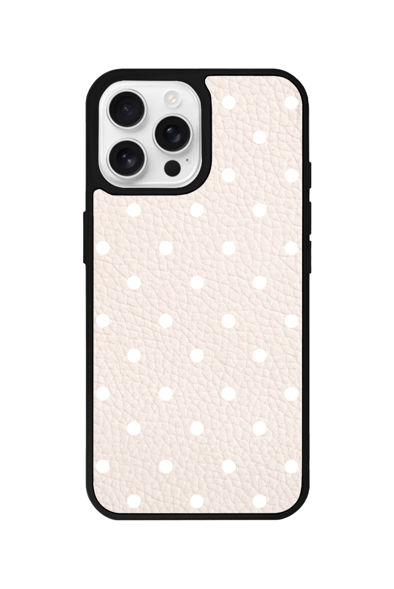 iPhone 13 Polka Dot Leather Deri Telefon Kılıfı Bej - SUMTHINCS