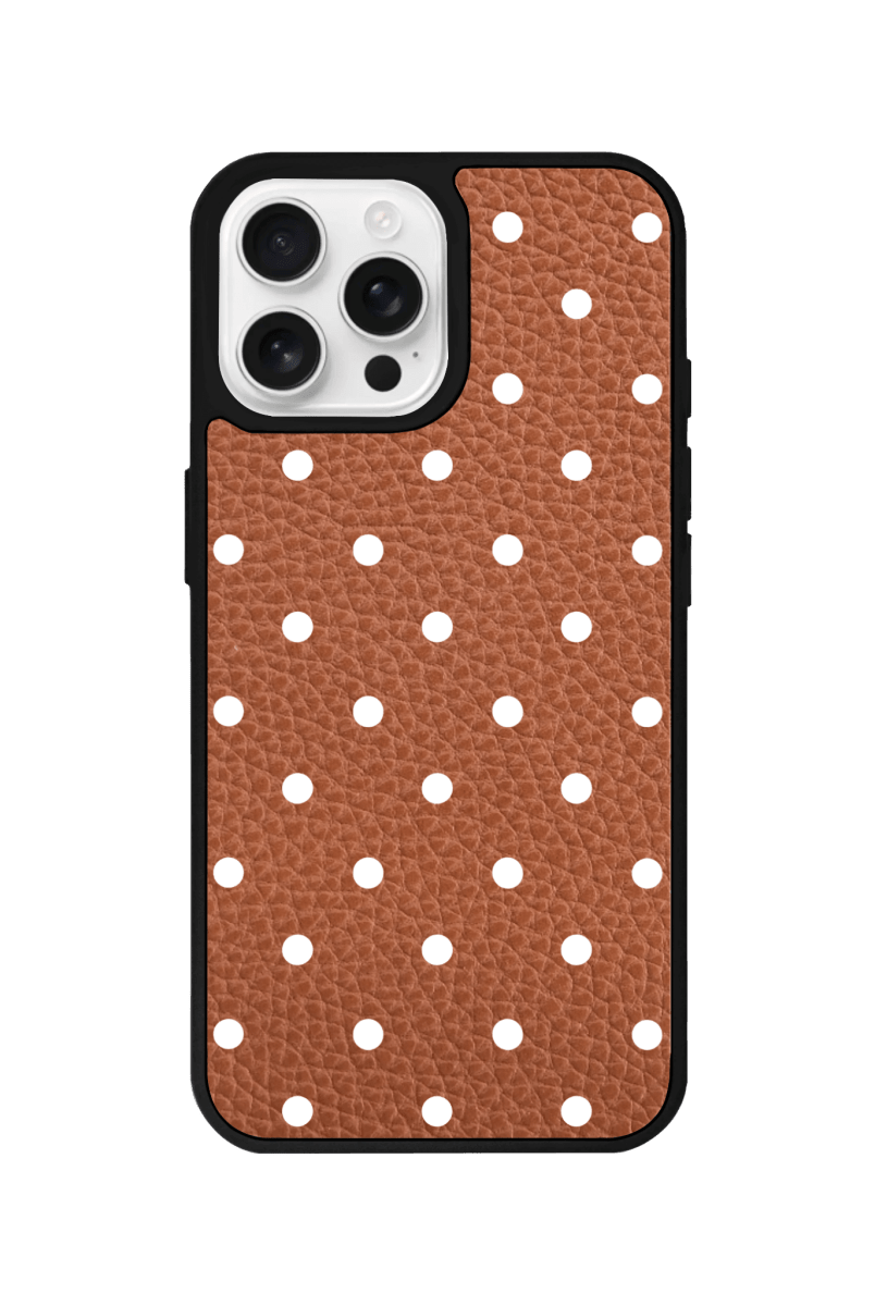 iPhone 13 Polka Dot Leather Deri Telefon Kılıfı Kahverengi - SUMTHINCS