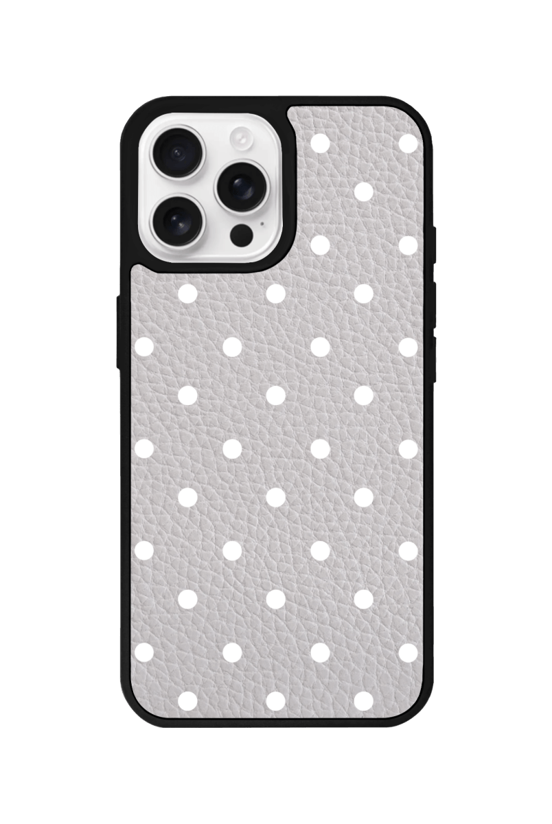 iPhone 13 Polka Dot Leather Deri Telefon Kılıfı Gri - SUMTHINCS