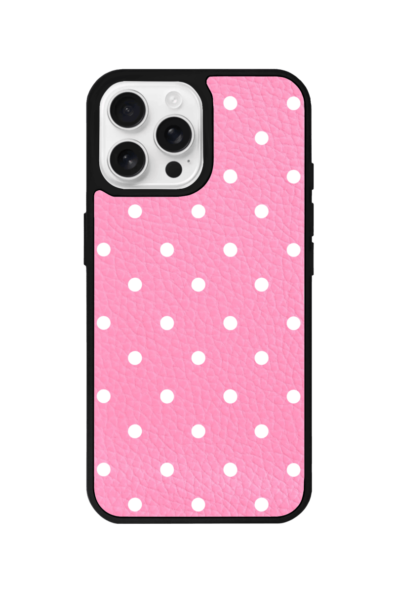iPhone 13 Polka Dot Leather Deri Telefon Kılıfı Pembe - SUMTHINCS