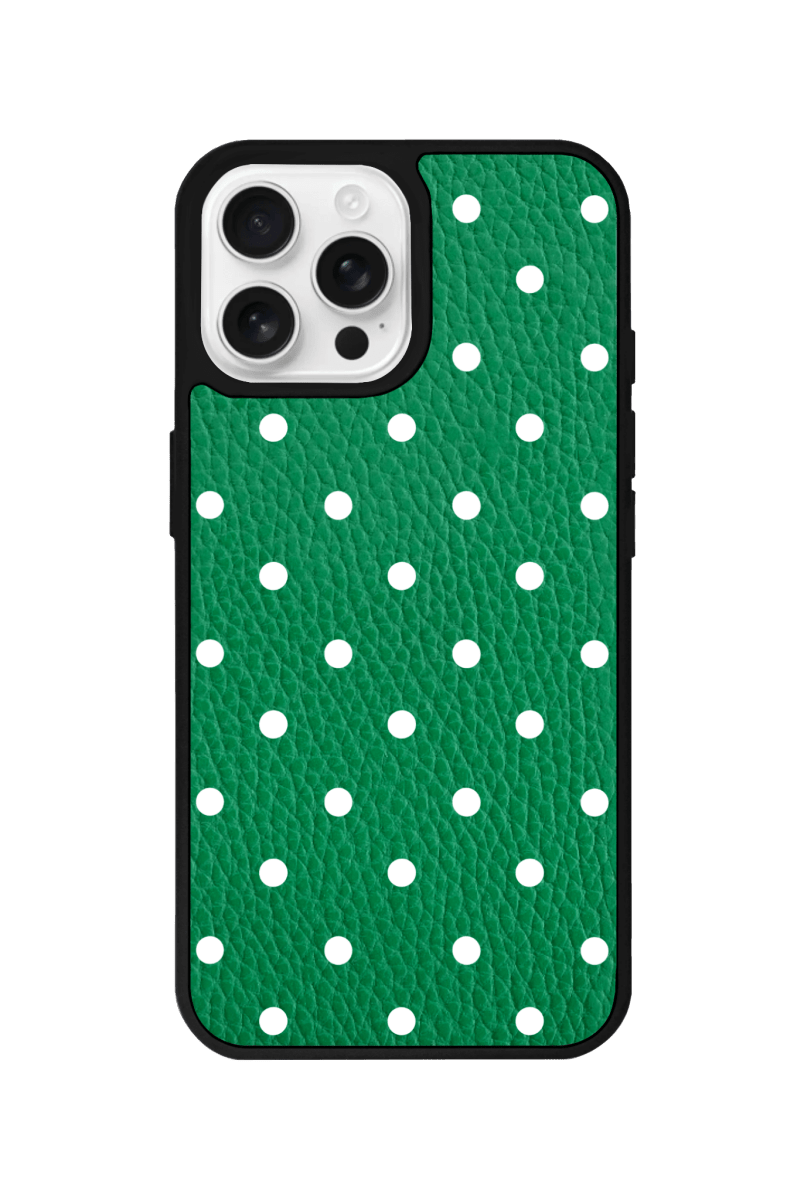 iPhone 13 Polka Dot Leather Deri Telefon Kılıfı Yeşil - SUMTHINCS