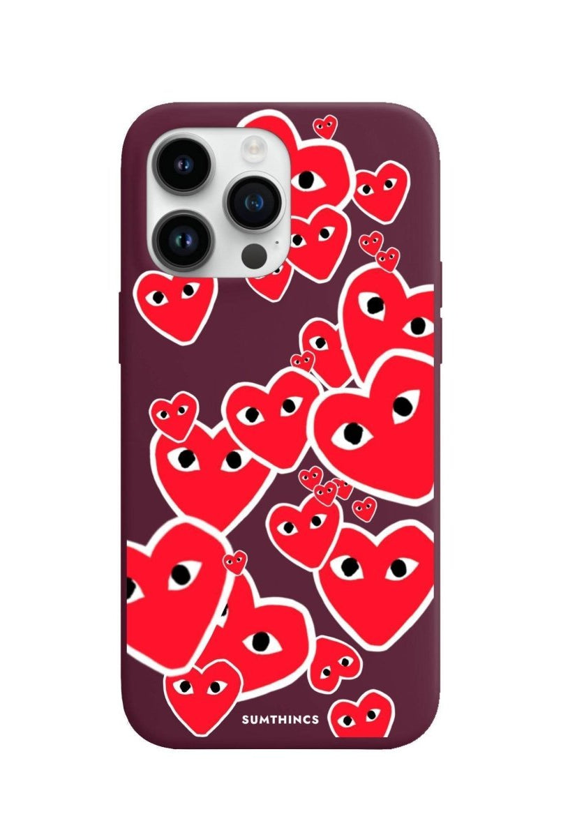 iPhone 13 Pro Max Hearts Premium Telefon Kılıfı Bordo - SUMTHINCS
