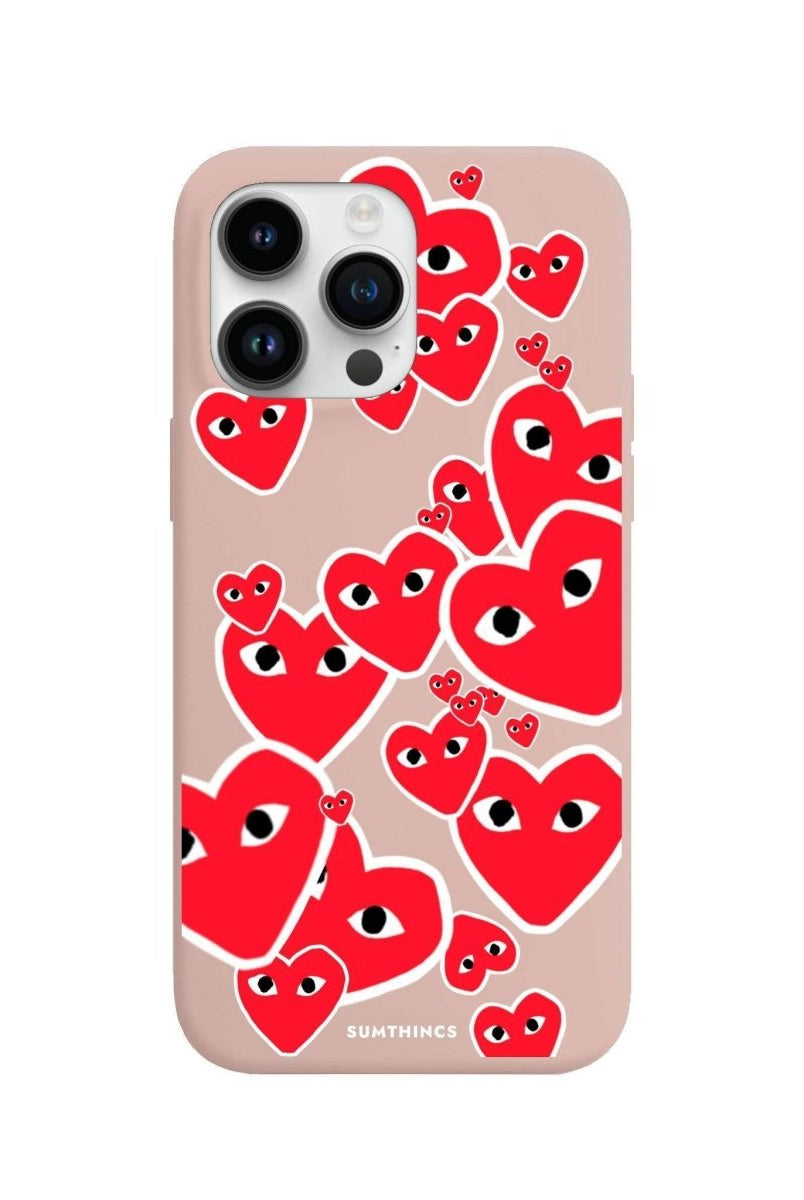 iPhone 13 Pro Max Hearts Premium Telefon Kılıfı Bej - SUMTHINCS