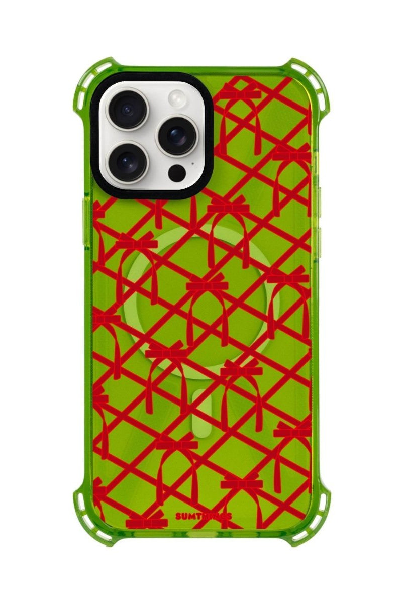 iPhone 13 Ribbon Grid Bumper Magsafe Şeffaf Telefon Kılıfı Yeşil - SUMTHINCS