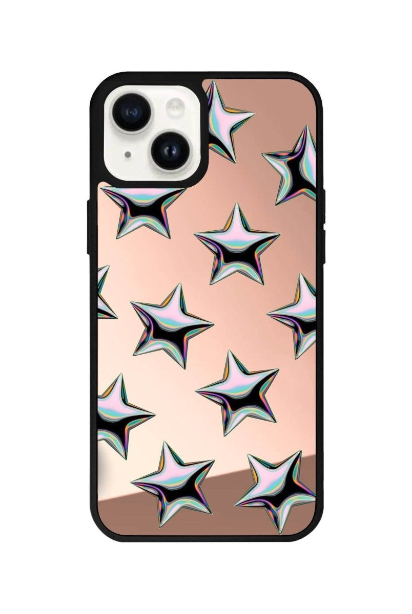 iPhone 13 Stars Mirror Aynalı Telefon Kılıfı Metalik Pembe - SUMTHINCS