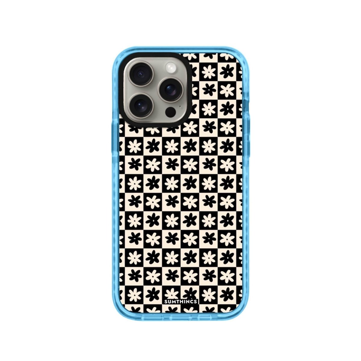 iPhone 14 Plus Check Flowers Procase Şeffaf Telefon Kılıfı Mavi - SUMTHINCS