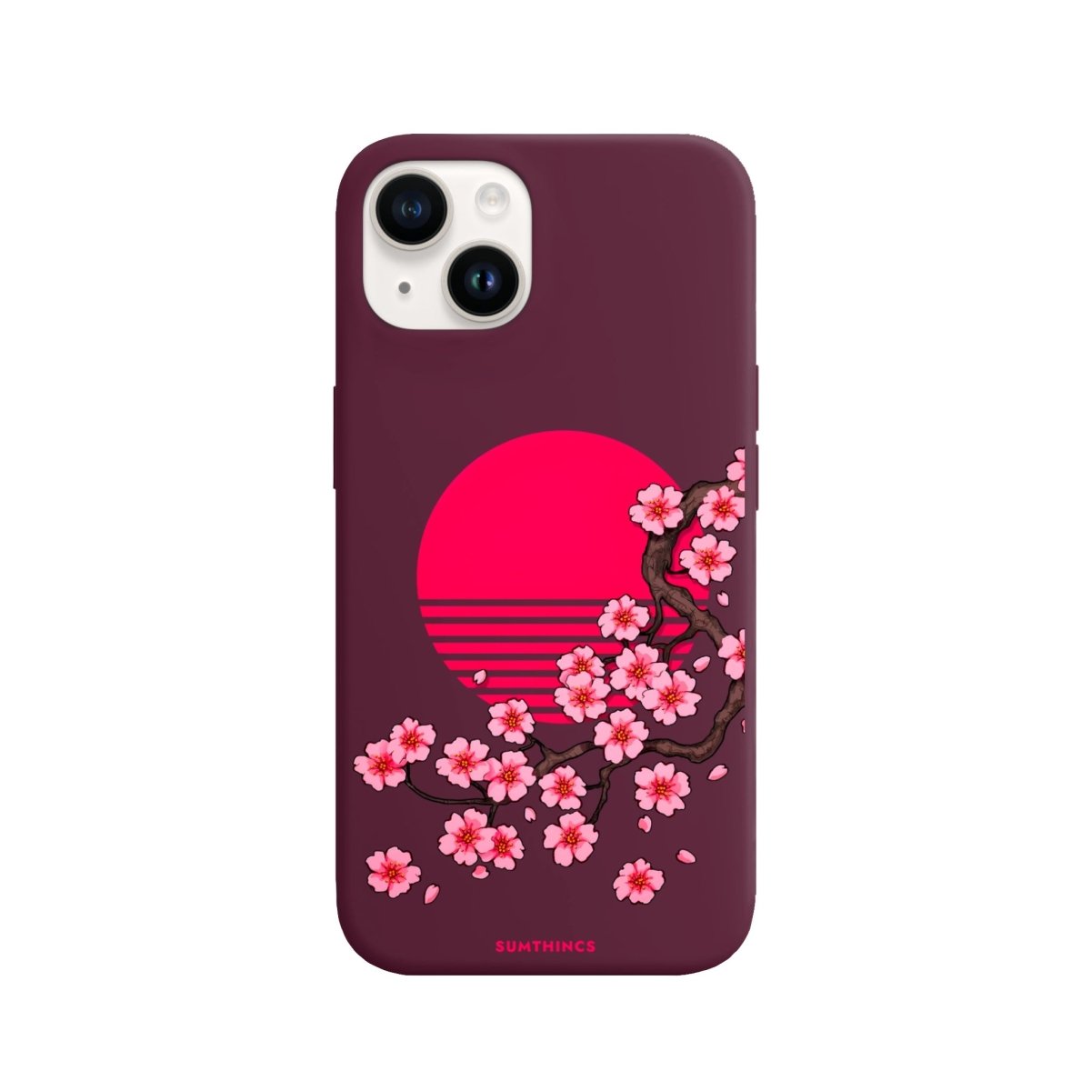 iPhone 14 Plus Cherry Blossom Dawn Premium Telefon Kılıfı Bordo - SUMTHINCS