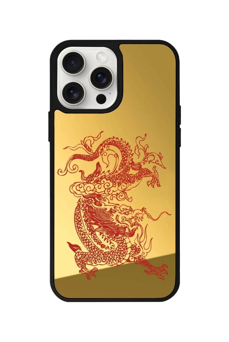 iPhone 14 Plus Dragon Mirror Aynalı Telefon Kılıfı Altın - SUMTHINCS