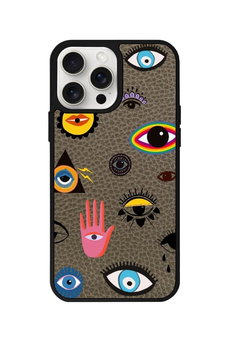 iPhone 14 Plus Eye Stickers Leather Vegan Deri Telefon Kılıfı - SUMTHINCS
