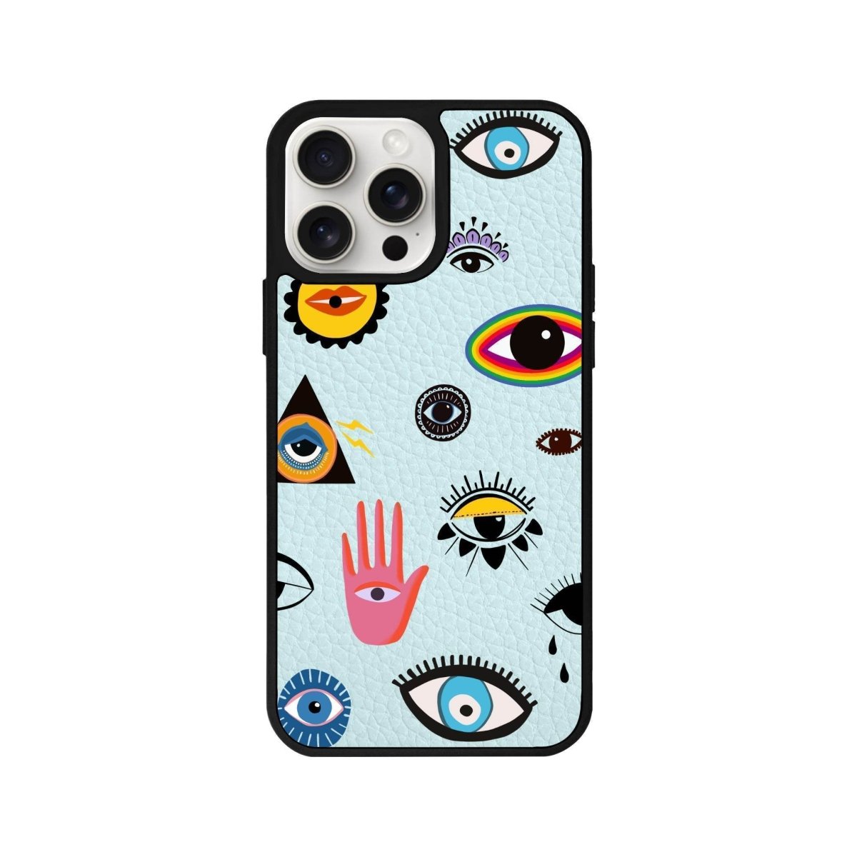 iPhone 14 Plus Eye Stickers Leather Vegan Deri Telefon Kılıfı Açık Mavi - SUMTHINCS