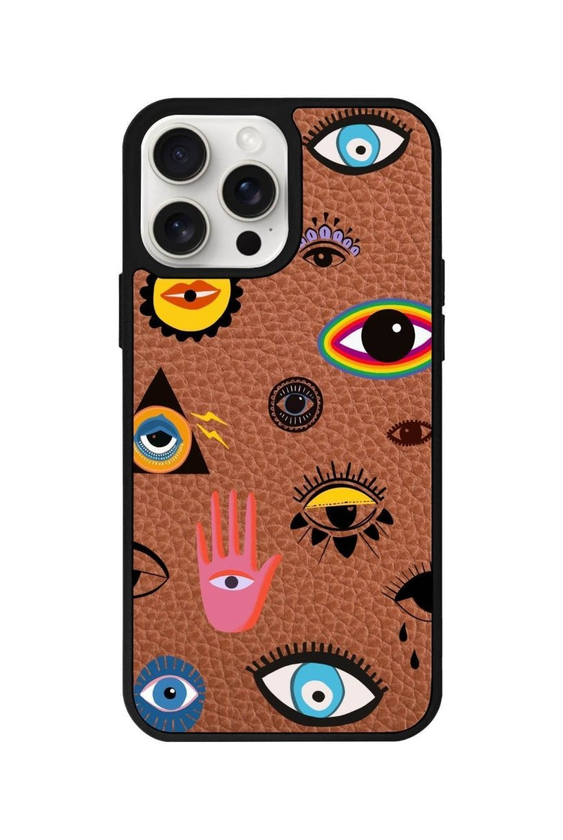 iPhone 14 Plus Eye Stickers Leather Vegan Deri Telefon Kılıfı - SUMTHINCS
