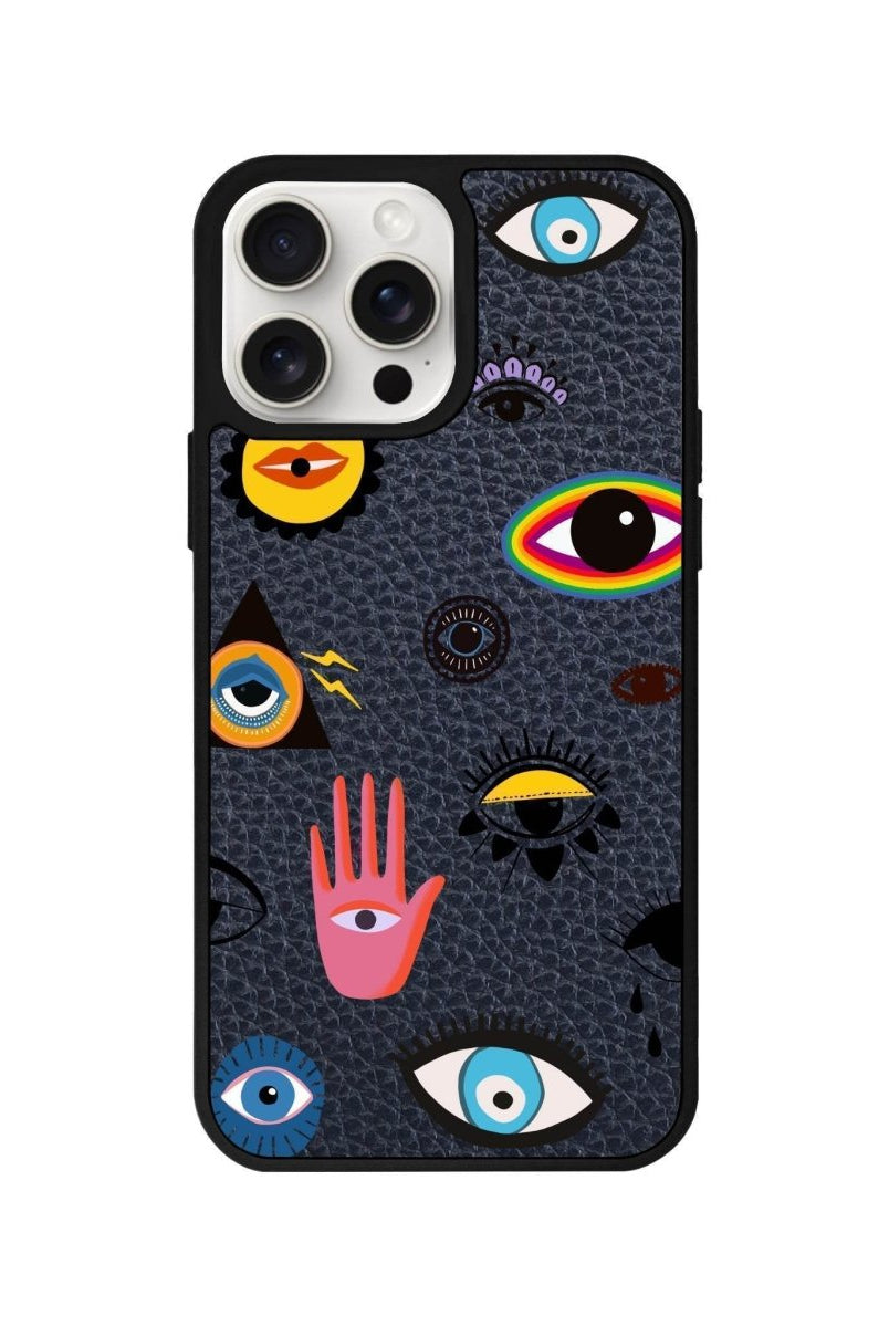 iPhone 14 Plus Eye Stickers Leather Vegan Deri Telefon Kılıfı - SUMTHINCS
