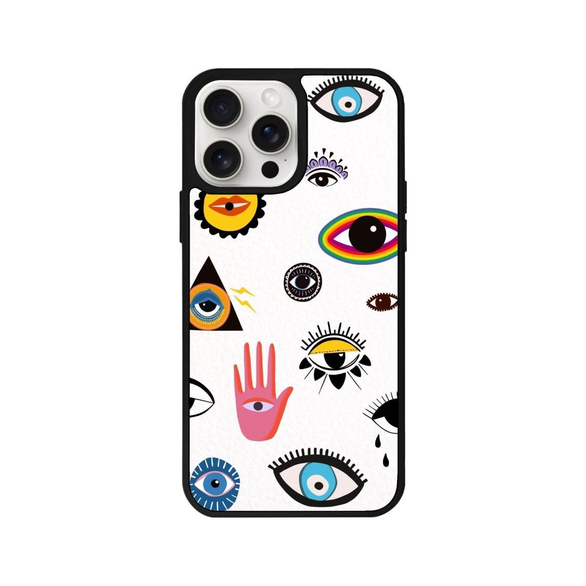 iPhone 14 Plus Eye Stickers Leather Vegan Deri Telefon Kılıfı Beyaz - SUMTHINCS