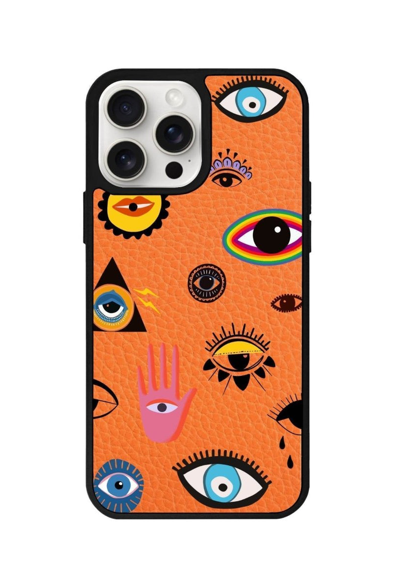 iPhone 14 Plus Eye Stickers Leather Vegan Deri Telefon Kılıfı - SUMTHINCS