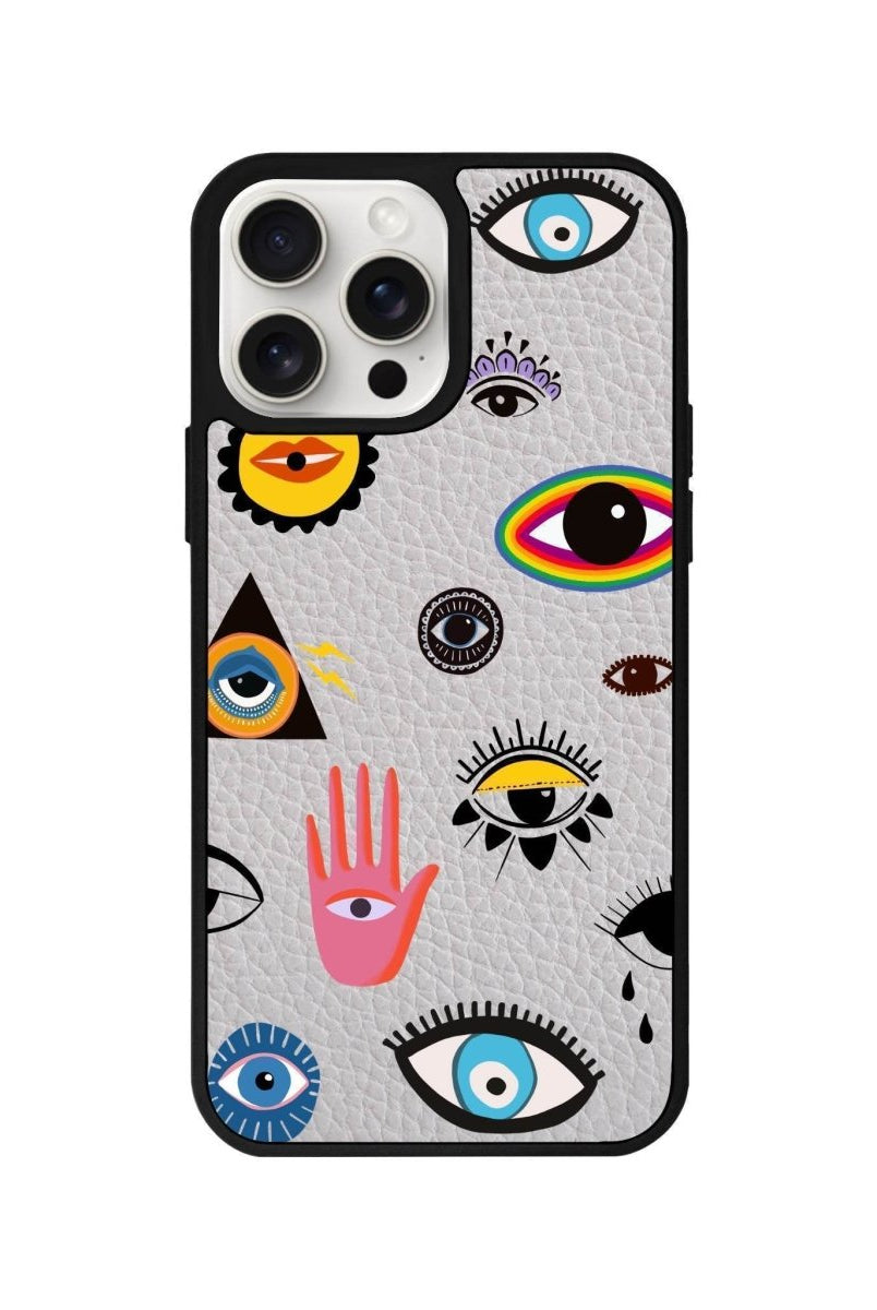 iPhone 14 Plus Eye Stickers Leather Vegan Deri Telefon Kılıfı - SUMTHINCS
