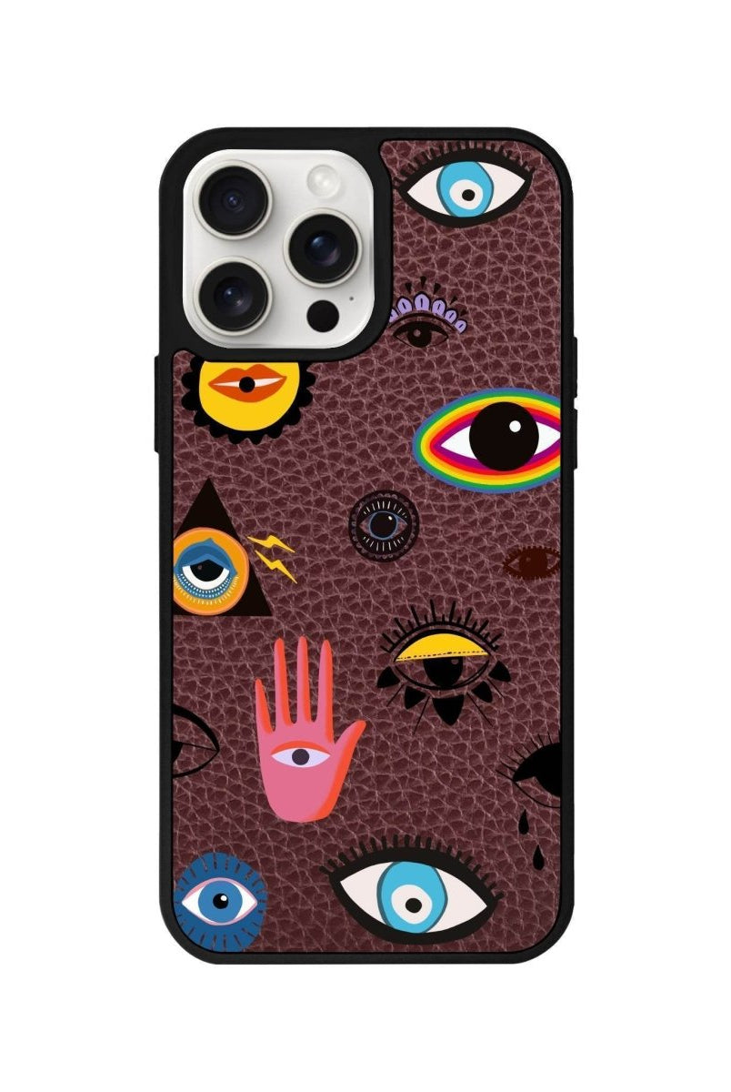 iPhone 14 Plus Eye Stickers Leather Vegan Deri Telefon Kılıfı - SUMTHINCS