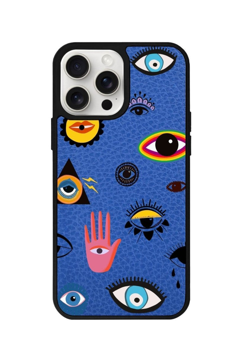 iPhone 14 Plus Eye Stickers Leather Vegan Deri Telefon Kılıfı - SUMTHINCS
