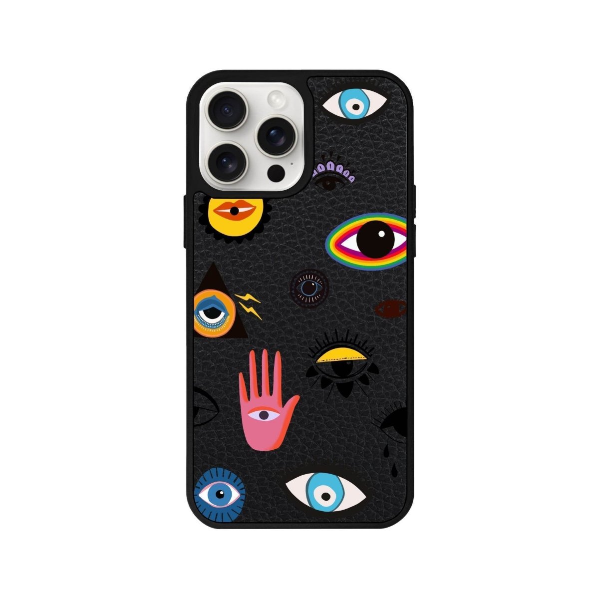 iPhone 14 Plus Eye Stickers Leather Vegan Deri Telefon Kılıfı Siyah - SUMTHINCS