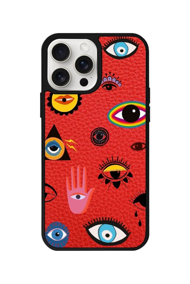 iPhone 14 Plus Eye Stickers Leather Vegan Deri Telefon Kılıfı - SUMTHINCS