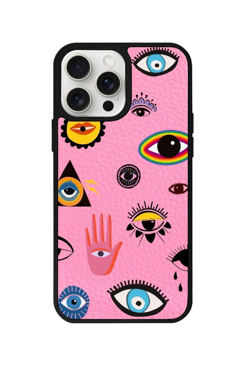 iPhone 14 Plus Eye Stickers Leather Vegan Deri Telefon Kılıfı - SUMTHINCS
