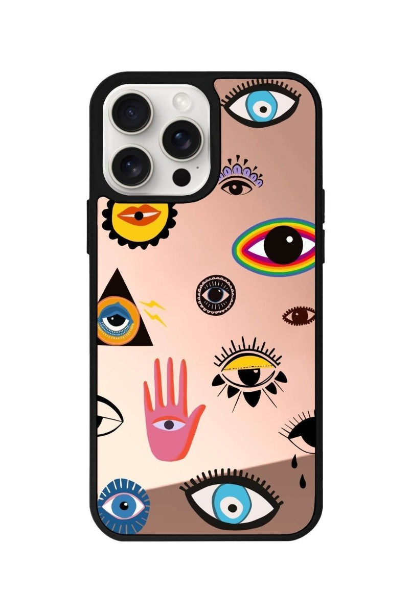 iPhone 14 Plus Eye Stickers Mirror Aynalı Telefon Kılıfı Metalik Pembe - SUMTHINCS