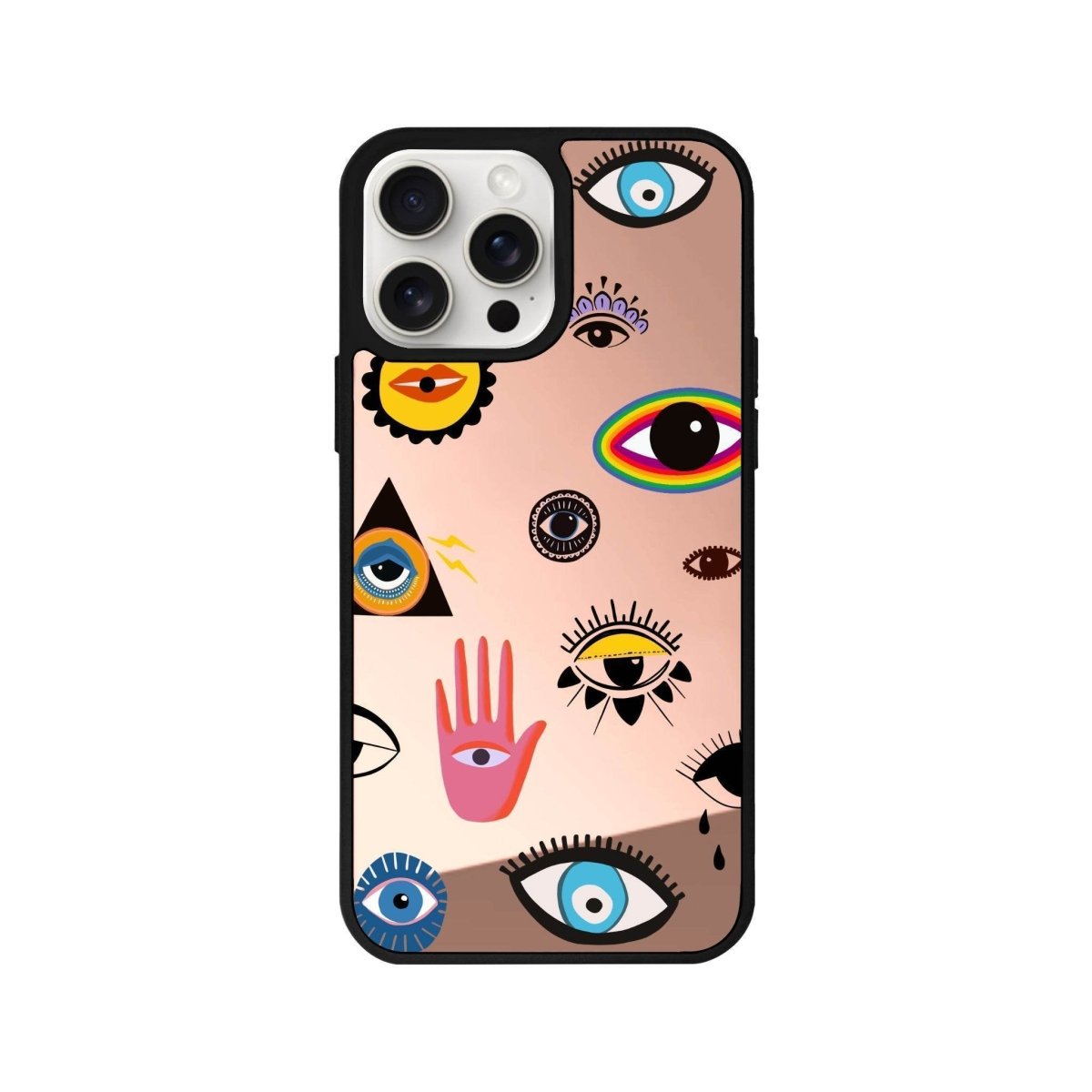 iPhone 14 Plus Eye Stickers Mirror Aynalı Telefon Kılıfı Metalik Pembe - SUMTHINCS
