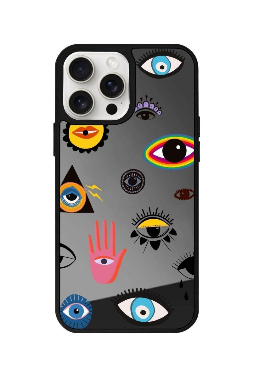 iPhone 14 Plus Eye Stickers Mirror Aynalı Telefon Kılıfı Antrasit - SUMTHINCS
