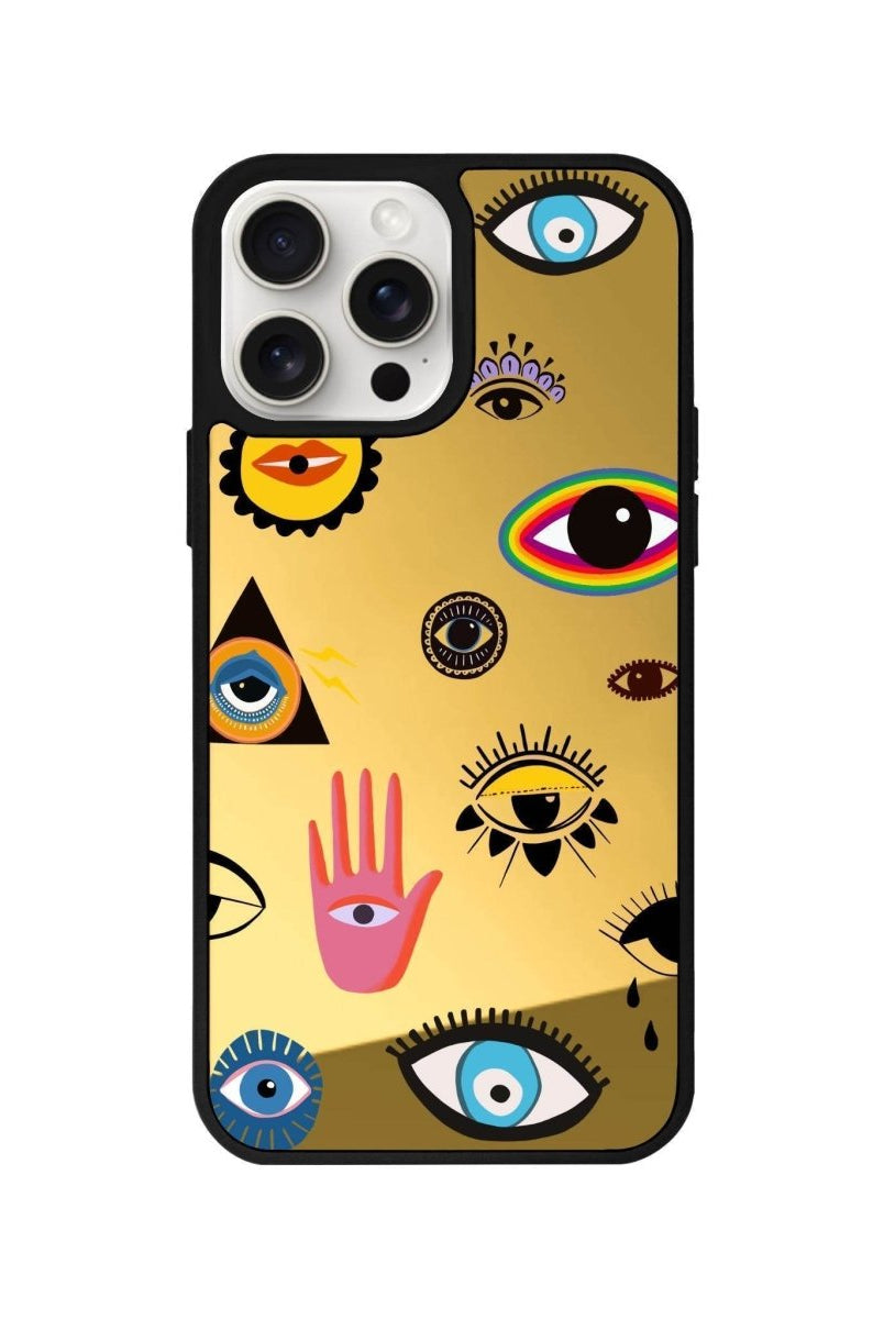 iPhone 14 Plus Eye Stickers Mirror Aynalı Telefon Kılıfı Altın - SUMTHINCS