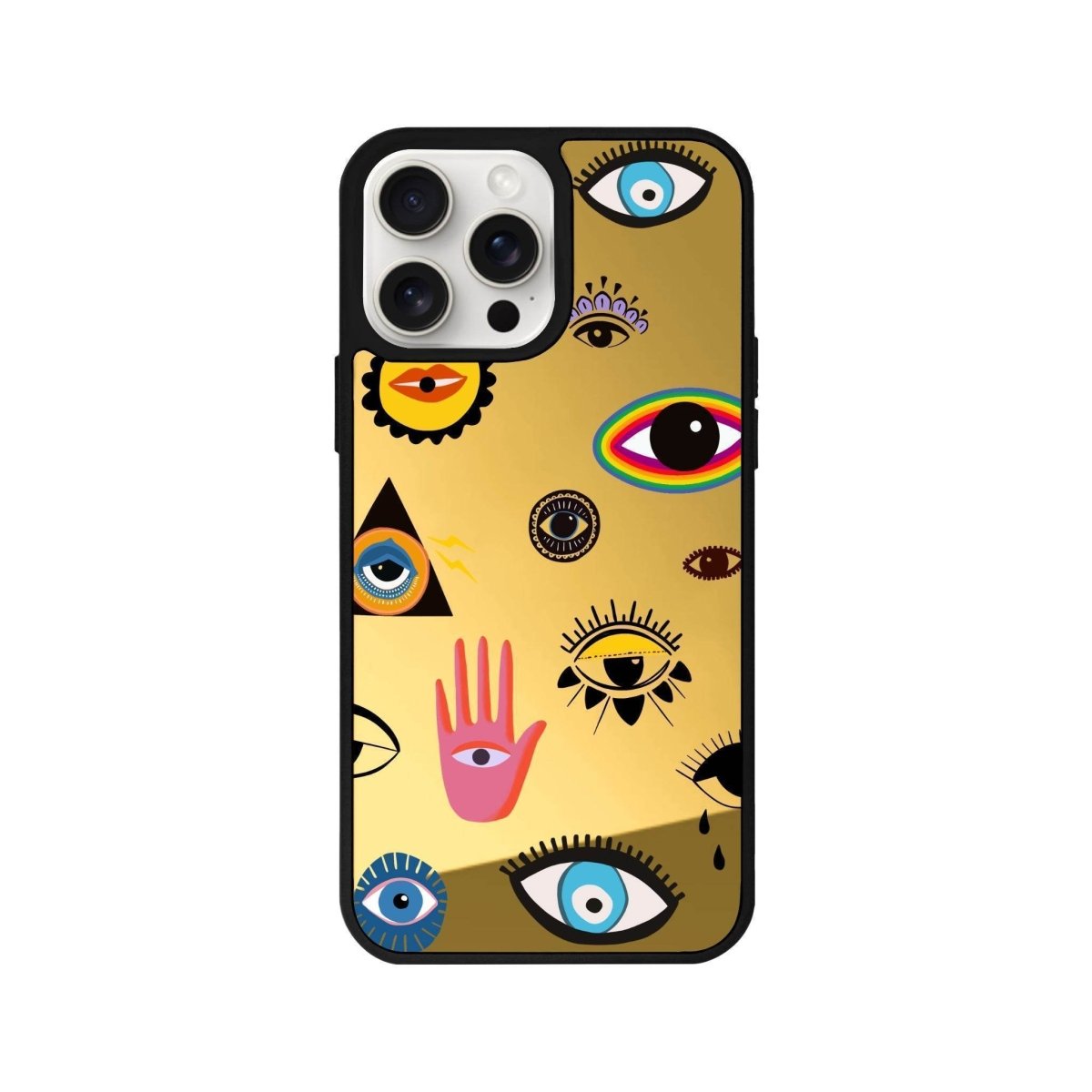 iPhone 14 Plus Eye Stickers Mirror Aynalı Telefon Kılıfı Altın - SUMTHINCS